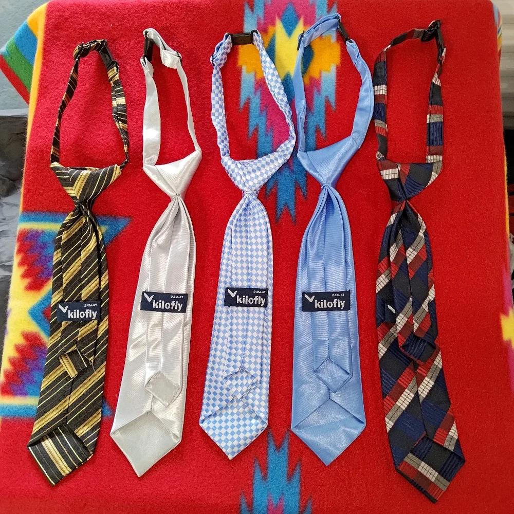 kilofly Pre-tied Adjustable Zipper Tie Kids Boys Baby Necktie Value Set of 5